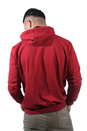 Erkek Open Kanguru Bordo Kapüşonlu Sweatshirt-802