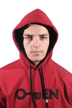 Erkek Open Kanguru Bordo Kapüşonlu Sweatshirt-802