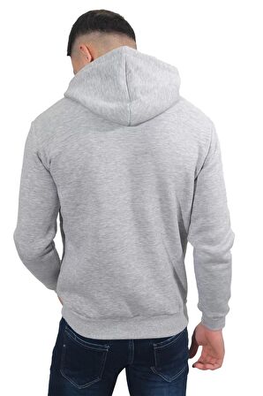 Erkek Basic Gri Kapüşonlu Sweatshirt-236