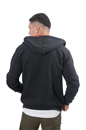 Erkek Armalı Fermuarlı Kapüşonlu Füme Sweatshirt-314