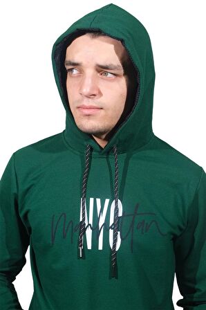 Erkek Nyc Nefti Yeşil Kapüşonlu Sweatshirt-228