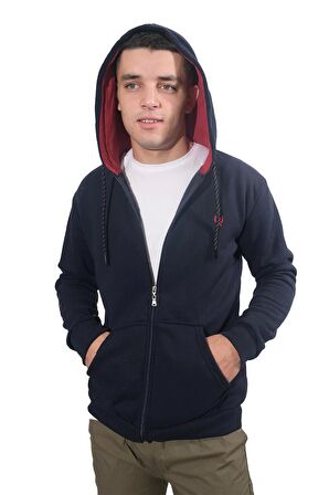 Erkek Armalı Fermuarlı Kapüşonlu Lacivert Sweatshirt-310