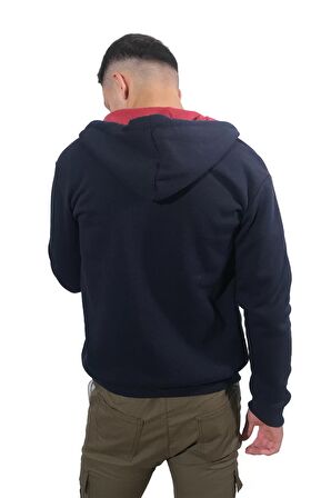 Erkek Armalı Fermuarlı Kapüşonlu Lacivert Sweatshirt-310