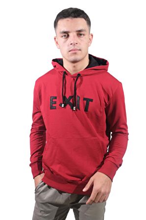 Erkek Exıt Kanguru Bordo Kapüşonlu Sweatshirt-903