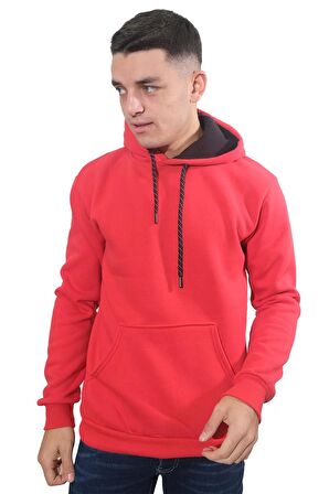 Erkek Basic Kırmızı Kapüşonlu Sweatshirt-235