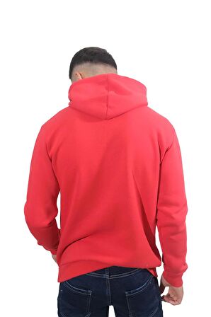 Erkek Basic Kırmızı Kapüşonlu Sweatshirt-235