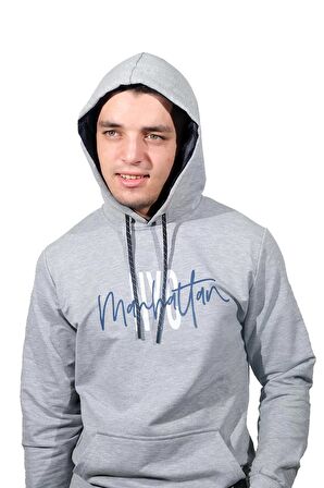 Erkek Nyc Açık Gri Kapüşonlu Sweatshirt-223