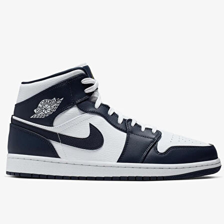 Nike Air Jordan 1 MİD Erkek Sneaker Hakiki Deri Bilekli Spor Ayakkabı Beyaz Lacivert