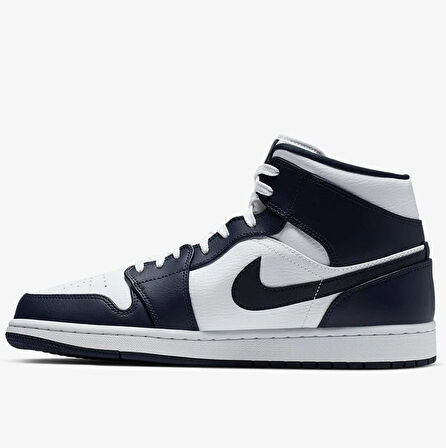 Nike Air Jordan 1 MİD Erkek Sneaker Hakiki Deri Bilekli Spor Ayakkabı Beyaz Lacivert