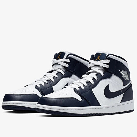 Nike Air Jordan 1 MİD Erkek Sneaker Hakiki Deri Bilekli Spor Ayakkabı Beyaz Lacivert