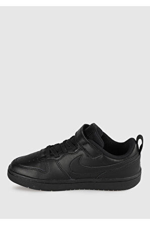 Nike Court Borough Low 2 Leather Sneaker Hakiki Deri Lastik ipli Bantlı Unisex Spor Ayakkabı Siyah