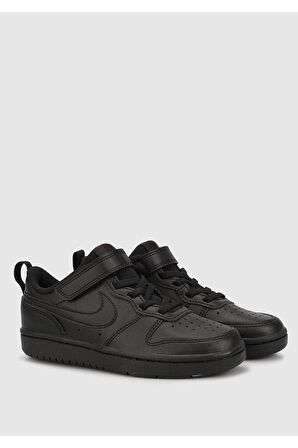 Nike Court Borough Low 2 Leather Sneaker Hakiki Deri Lastik ipli Bantlı Unisex Spor Ayakkabı Siyah