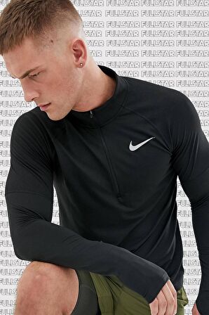 Nike Dri Fit Element Top Half Zip Sweatshirt Erkek Uzun Kollu Yarım Fermuar Sporcu Üstü Siyah