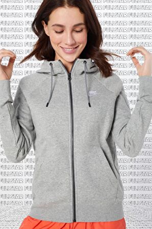 Nike Sportswear Full Zip Gray Hoodie Fermuarlı Kapüşonlu Sweatshirt Gri