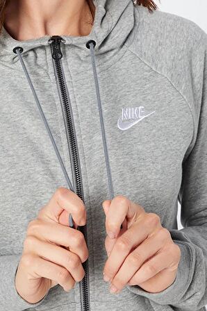 Nike Sportswear Full Zip Gray Hoodie Fermuarlı Kapüşonlu Sweatshirt Gri