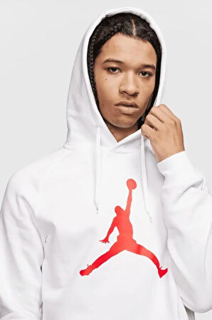 Nike Mens Jordan Jumpman Logo Hoodie Erkek Şardonlu Kapüşonlu Sweatshirt Beyaz
