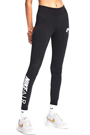 Nike Air Leggings Club Full Length Cotton Hight Rise Yüksek Belli Pamuk Polyester Tayt Siyah