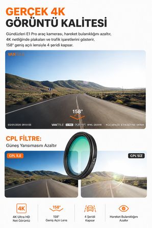 Vantrue Element1 PRO 4K UHD Wi-Fi CPL Filitre Hediyeli Mini Araç Kamerası