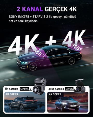 Vantrue S1 Pro Max 4k+4k UHD Ön Arka Çift Kameralı Ai Destekli Araç Kamerası