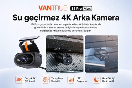 Vantrue S1 Pro Max 4k+4k UHD Ön Arka Çift Kameralı Ai Destekli Araç Kamerası