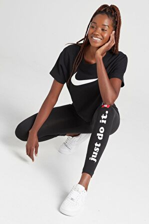 Nike Sportswear Club Leggings Leg-A-See Swoosh, Pamuklu Siyah Swoosh Tayt CJ