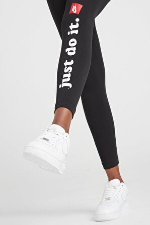 Nike Sportswear Club Leggings Leg-A-See Swoosh, Pamuklu Siyah Swoosh Tayt CJ