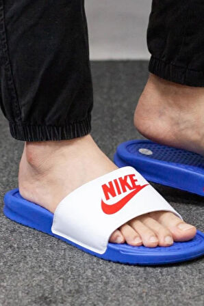 Nike Futura Benassi Slide Blue-White-Red Unisex Mavi-Beyaz Terlik Tek Bantlı