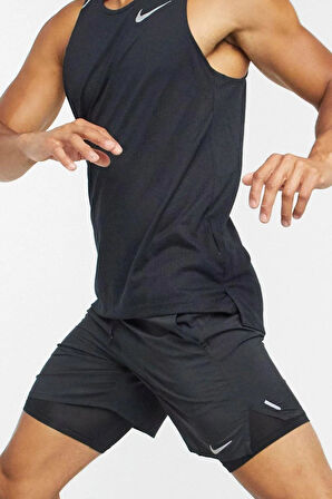 Nike Flex 2 in 1 Stride Men's Brief Running Shorts Fermuarlı 7"  Şort Siyah