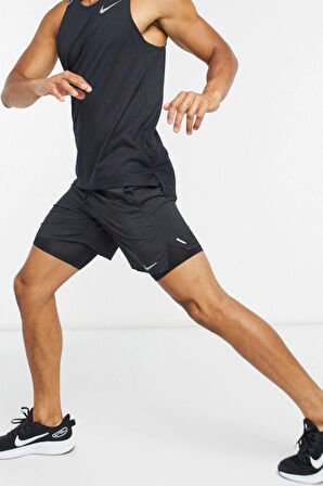 Nike Flex 2 in 1 Stride Men's Brief Running Shorts Fermuarlı 7"  Şort Siyah