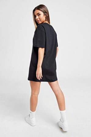 Nike Sportswear Organic Cotton Short Sleve Dress Nakış Swooslu Elbise Siyah