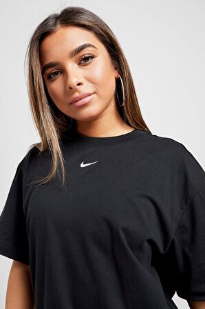 Nike Sportswear Organic Cotton Short Sleve Dress Nakış Swooslu Elbise Siyah