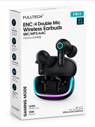 FB11 ENC 4 Mikrofonlu Oyuncu Kulaklığı – Bluetooth 5.4, Düşük Gecikmeli Gaming TWS Kablosuz Kulaklık (RGB Işıklı)