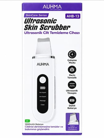 AHB-13 Ultrasonik Cilt Temizleme Cihazı – 4 Modlu İyon Teknolojili Siyah Nokta & Gözenek Temizleyici Yüz Masaj Aleti
