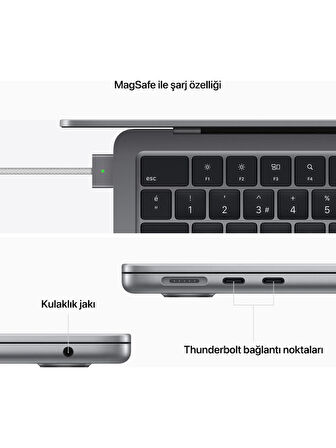 Apple MacBook Air M2 Çip 8GB 256GB SSD macOS 13" Taşınabilir Bilgisayar Uzay Grisi MLXW3TU/A