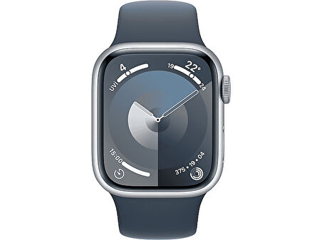 APPLE Watch Series 9 GPS + Cellular MRJ33TU/A  41 mm Gümüş Rengi Paslanmaz Çelik Kasa ve Fırtına Mavisi Spor Kordon - M/L