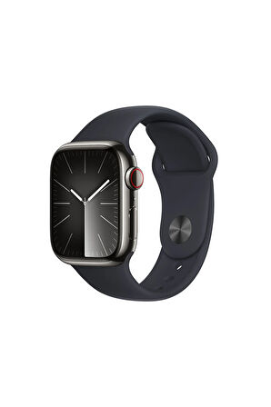 APPLE Watch Series 9 GPS + Cellular MRJ93TU/A  41 mm Grafit Paslanmaz Çelik Kasa ve Gece Yarısı Spor Kordon - M/L