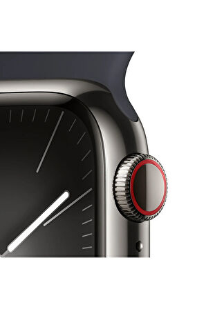 APPLE Watch Series 9 GPS + Cellular MRJ93TU/A  41 mm Grafit Paslanmaz Çelik Kasa ve Gece Yarısı Spor Kordon - M/L