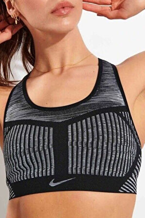 Nike FE/NOM Flyknit Women's High Support Non Padded Sports Kadın Bra Siyah Gri Beyaz