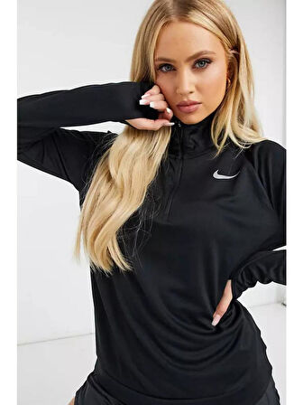 Dri-Fit Runnig Element Half Zip Long Kadın Siyah Çeyrek Fermuar Antreman Üstü