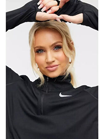 Dri-Fit Runnig Element Half Zip Long Kadın Siyah Çeyrek Fermuar Antreman Üstü