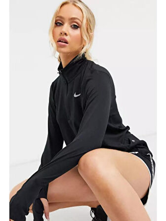 Dri-Fit Runnig Element Half Zip Long Kadın Siyah Çeyrek Fermuar Antreman Üstü
