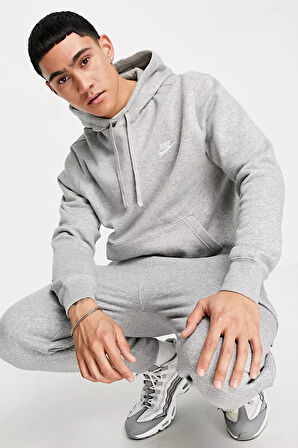 Nike Sportswear Club Hoodie Pullover Erkek Kapüşonlu Sweatshirt Gri