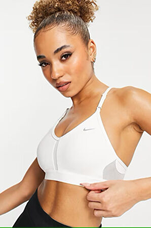 Nike Dri Fit Indy V Neck Light Support Womens Bra White Kadın Sporcu Sütyeni Beyaz