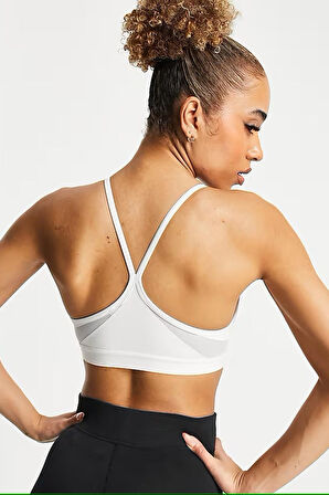 Nike Dri Fit Indy V Neck Light Support Womens Bra White Kadın Sporcu Sütyeni Beyaz