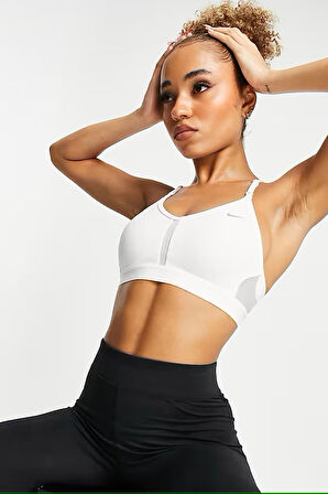 Nike Dri Fit Indy V Neck Light Support Womens Bra White Kadın Sporcu Sütyeni Beyaz