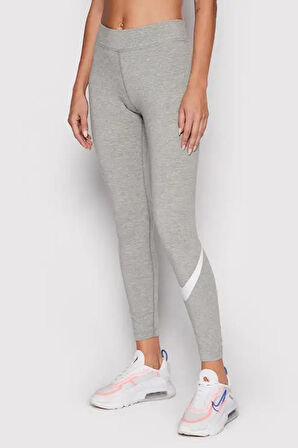 Nike Sportswear Essential Cotton Swoosh Leggings Gray Pamuklu Kadın Taytı Gri