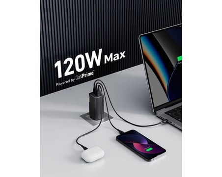  Anker 737 120W GaN Prime Teknolojili 3 Portlu Şarj Cihazı Hızlı Şarj Uyumlu Modellerle Siyah