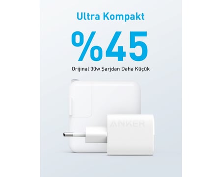  Anker 323 USB-C Şarj Cihazı, 33W, 2 Bağlantı Noktalı, Beyaz - A2331