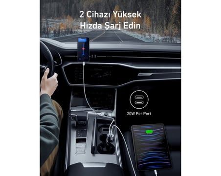  Anker PowerDrive III Duo USB-C Araç Şarj Cihazı, 40W, 2 Bağlantı Noktalı, Siyah - A2724