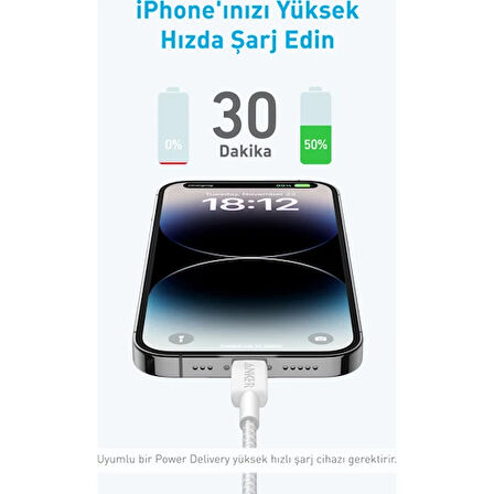 322 USB-C to Apple iPhone Lightning 1.8m MFI Lisanslı Şarj ve Data Kablosu Beyaz A81B6